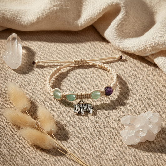 Ele-vibe-ation: Green Fluorite Elephant Hemp Bracelet