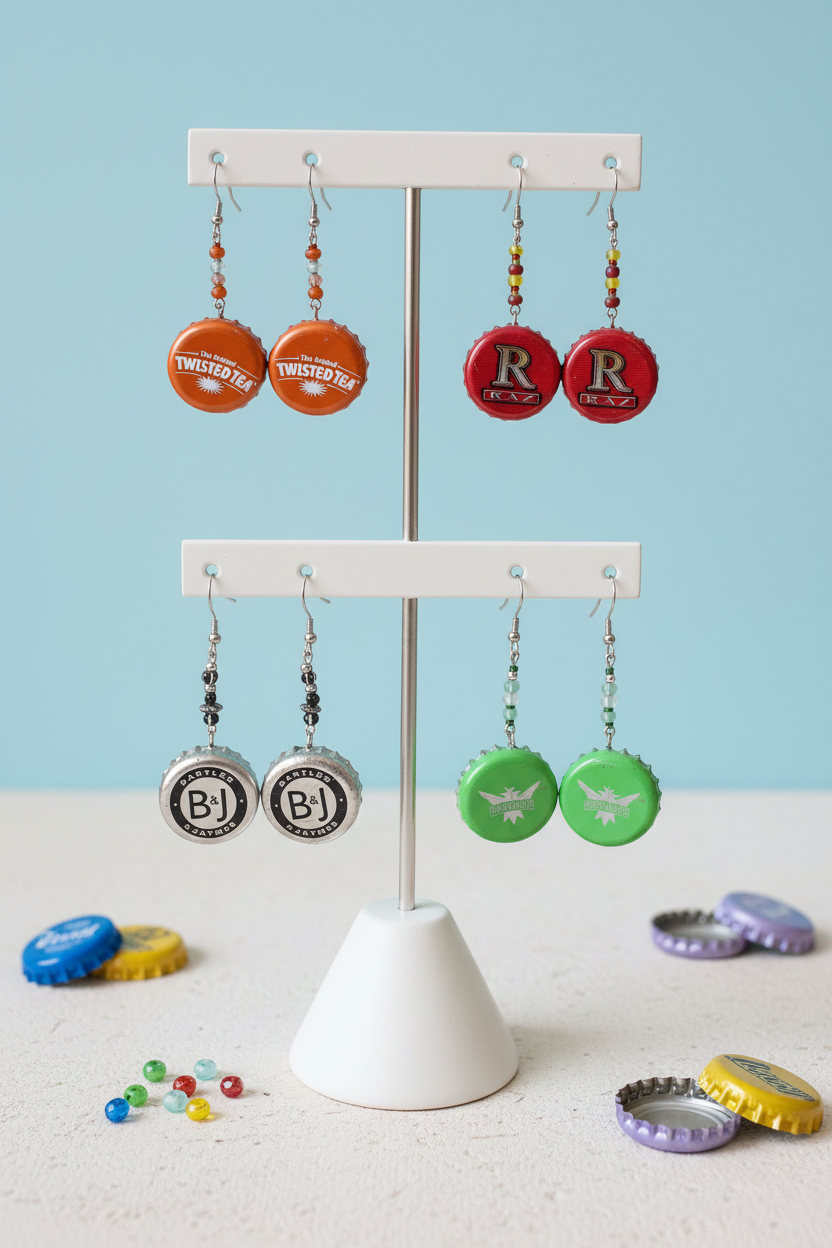 Tipsy Trinkets – Recycled Bottle Cap Earrings