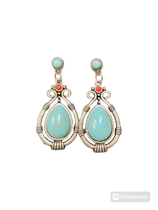 Turquoise & Red Colored Earrings