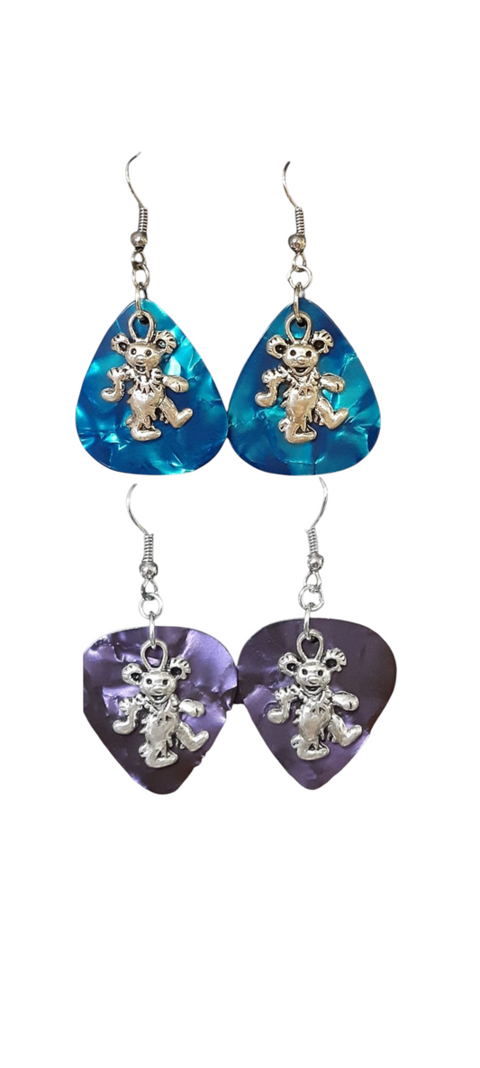 Bearly Shredded – Dancing Bear Guitar Pick Earrings