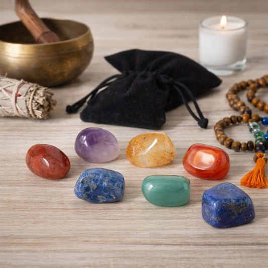 Boho Balance: Velvet Chakra Stone Pouch – 7 Chakra Healing Crystals Set