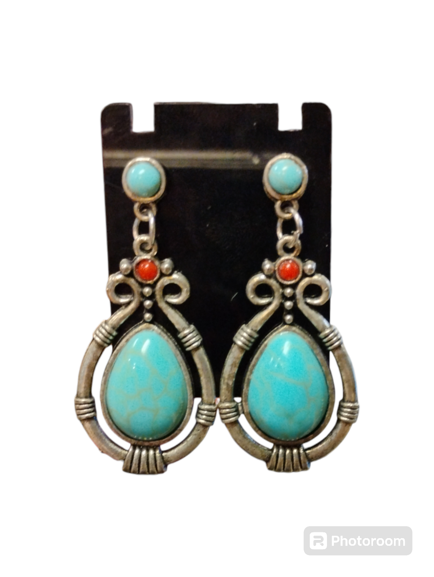 Turquoise & Red Colored Earrings