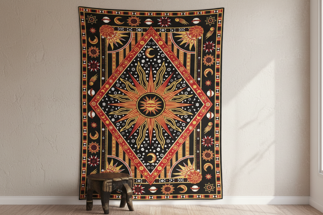 Sunspell Ritual Cloth – Cosmic Blaze Edition (54" x 86")
A wall-sized firestorm for your vibe.